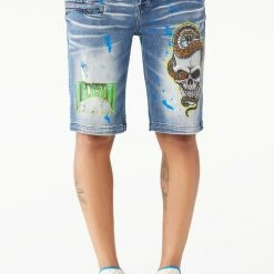 MENS SHORTS Denim LANDO PRINTED SHORT- DARK WASH