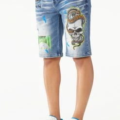 New ๐งจ MENS SHORTS Denim LANDO PRINTED SHORT- DARK WASH ๐ 9 MENS SHORTS Denim LANDO PRINTED SHORT- DARK WASH