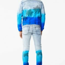 MENS DENIM JACKETS TOVI OMBRE CRYSTAL JACKET- BLUE