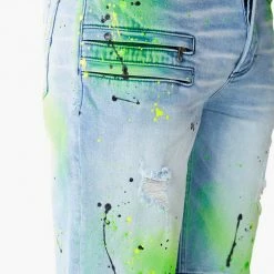 Cheap ⭐ MENS SHORTS LEELON DENIM SHORT- GREEN/BLUE 🥰 16 MENS SHORTS LEELON DENIM SHORT- GREEN/BLUE