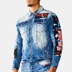 MENS DENIM JACKETS ZAYDEN PATCH DENIM JACKET- DARK WASH