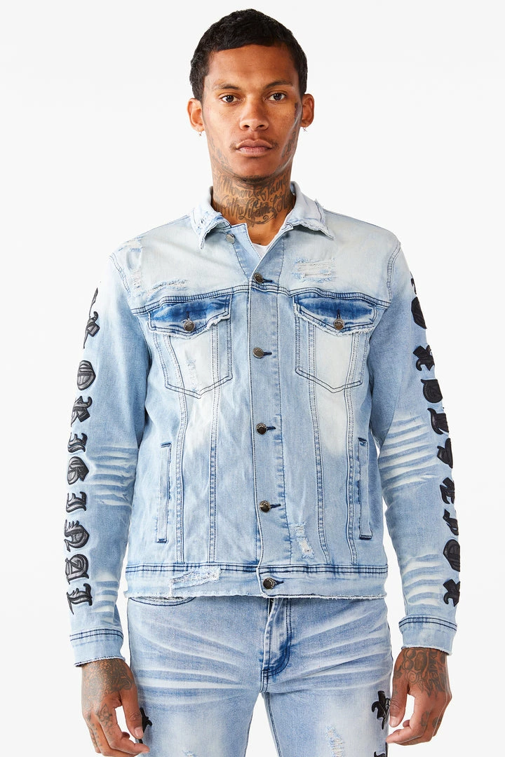 Budget 🥰 MENS DENIM JACKETS JONES EMBROIDERED JACKET- BLUE 😉 2 MENS DENIM JACKETS JONES EMBROIDERED JACKET- BLUE