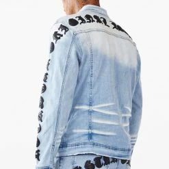 Budget 🥰 MENS DENIM JACKETS JONES EMBROIDERED JACKET- BLUE 😉 18 MENS DENIM JACKETS JONES EMBROIDERED JACKET- BLUE