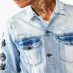 Budget 🥰 MENS DENIM JACKETS JONES EMBROIDERED JACKET- BLUE 😉 17 MENS DENIM JACKETS JONES EMBROIDERED JACKET- BLUE