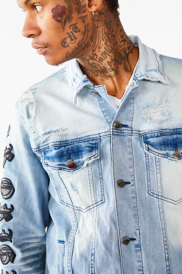 Budget 🥰 MENS DENIM JACKETS JONES EMBROIDERED JACKET- BLUE 😉 6 MENS DENIM JACKETS JONES EMBROIDERED JACKET- BLUE