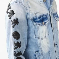 Budget 🥰 MENS DENIM JACKETS JONES EMBROIDERED JACKET- BLUE 😉 14 MENS DENIM JACKETS JONES EMBROIDERED JACKET- BLUE