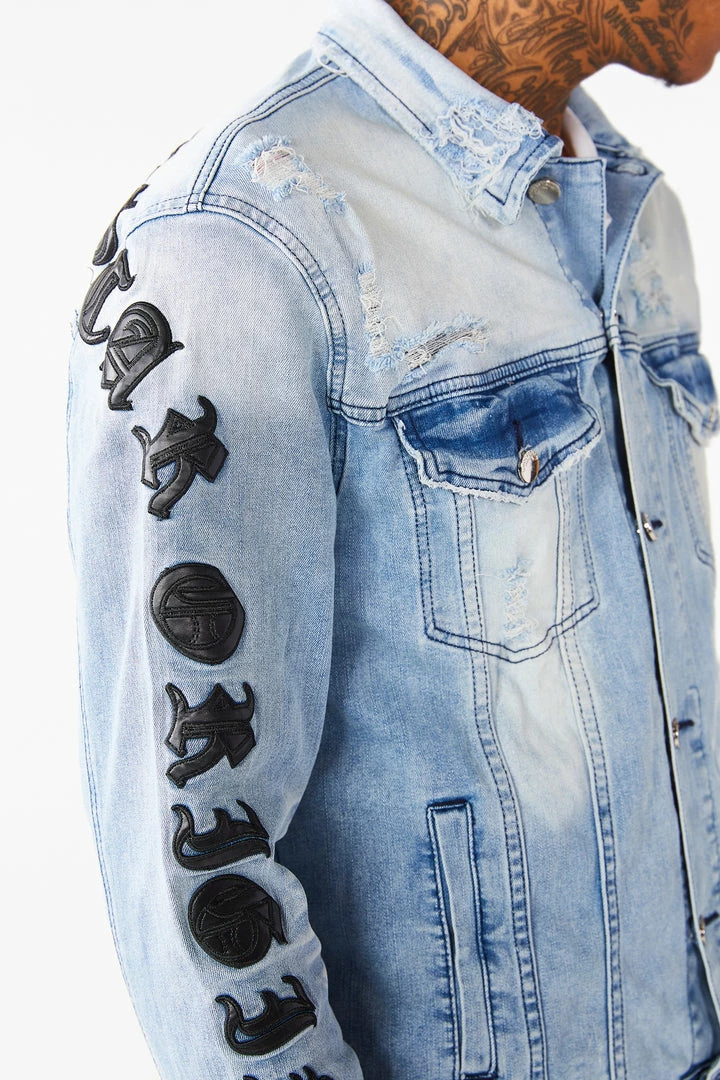 Budget 🥰 MENS DENIM JACKETS JONES EMBROIDERED JACKET- BLUE 😉 3 MENS DENIM JACKETS JONES EMBROIDERED JACKET- BLUE