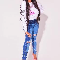 WOMENS HOODIES & SWEATSHIRTS Best Seller THE BANK CREWNECK-WHITE