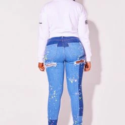 WOMENS JEANS Best Seller HAISLEY PATCHWORK JEAN-MED. WASH