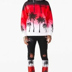 MENS HOODIES & SWEATSHIRTS TOVI OMBRE PRINTED HOODIE- RED Tops