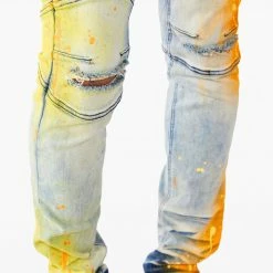 MENS JEANS STRAUD COLOR BLOCK SPRAYED JEAN- YELLOW Denim