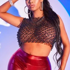 WOMENS TOPS NORA MESH TANK-BLACK Best Seller