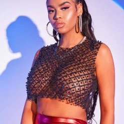 WOMENS TOPS NORA MESH TANK-BLACK Best Seller