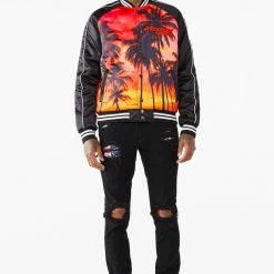 MENS JACKETS Jackets & Outerwear Cayman Logo Bomber Jacket With Stripe Rib Trim Detail- Black