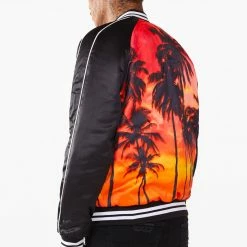 MENS JACKETS Jackets & Outerwear Cayman Logo Bomber Jacket With Stripe Rib Trim Detail- Black