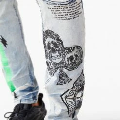 MENS JEANS SNOH PRINTED BIKER JEAN- GREEN Denim