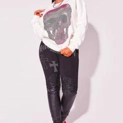 WOMENS HOODIES & SWEATSHIRTS Best Seller SKULL CREWNECK SWEATSHIRT-WHITE