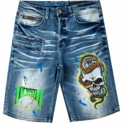 MENS SHORTS Denim LANDO PRINTED SHORT- DARK WASH