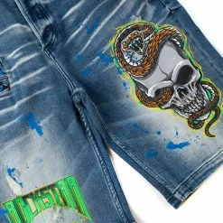 New ๐งจ MENS SHORTS Denim LANDO PRINTED SHORT- DARK WASH ๐ 12 MENS SHORTS Denim LANDO PRINTED SHORT- DARK WASH