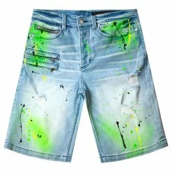 MENS SHORTS LEELON DENIM SHORT- GREEN/BLUE