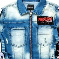 MENS DENIM JACKETS MARK PATCHWORK DENIM JACKET-BLUE