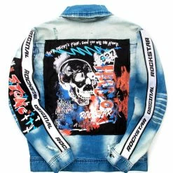 MENS DENIM JACKETS MARK PATCHWORK DENIM JACKET-BLUE