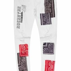 MENS JEANS MIJO BANDANA PATCHWORK JEAN-WHITE