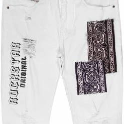 MENS JEANS MIJO BANDANA PATCHWORK JEAN-WHITE