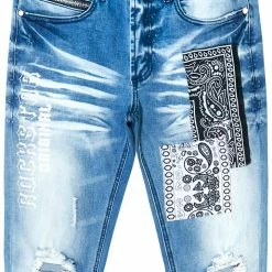 MENS JEANS Denim MIJO BANDANA PATCHWORK JEAN-BLACK