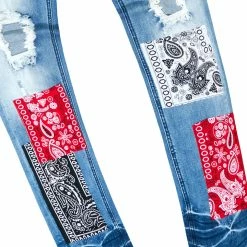 MENS JEANS Denim MIJO BANDANA PATCHWORK JEAN-BLACK