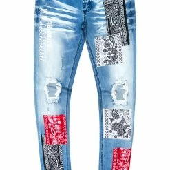MENS JEANS Denim MIJO BANDANA PATCHWORK JEAN-BLACK