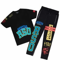 MENS TRACK SETS ROVER T-SHIRT/PANT SET- BLACK