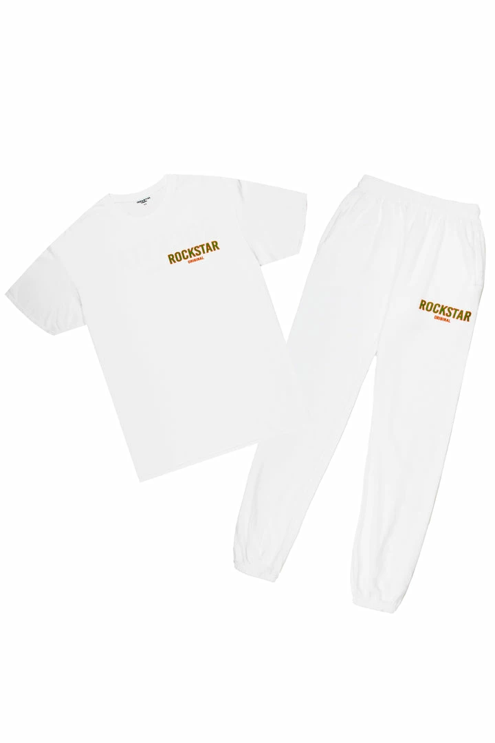 Hot Sale ⭐ MENS TRACK SETS CASEY T-SHIRT/PANT SET-WHITE 💯 4 MENS TRACK SETS CASEY T-SHIRT/PANT SET-WHITE