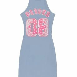 WOMENS DRESSES PLAYER HALTER NECK MINI DRESS-BLUE