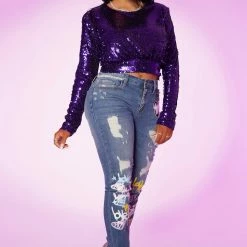 WOMENS TOPS QUINN SEQUIN TOP-PURPLE Best Seller