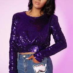 WOMENS TOPS QUINN SEQUIN TOP-PURPLE Best Seller