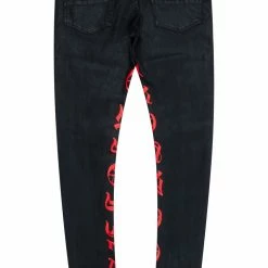 MENS JEANS Denim ZIRO PRINTED JEAN-BLACK/RED