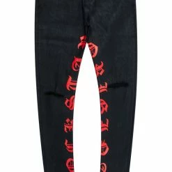 MENS JEANS Denim ZIRO PRINTED JEAN-BLACK/RED