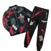 MENS TRACK SETS CARMELO DENIM JACKET/TRACKPANT SET-BLACK/RED