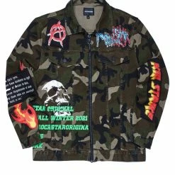 MENS DENIM JACKETS RIDGE PRINTED JACKET- GREEN