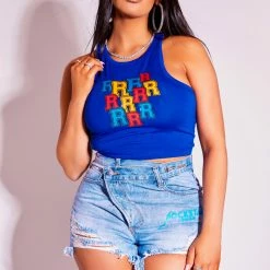 WOMENS TOPS SIENNA HALTER NECK TANK-ROYAL BLUE Best Seller