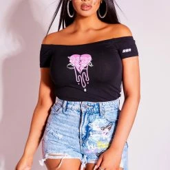 WOMENS TOPS JODIE OFF THE SHOULDER BODYSUIT-BLACK