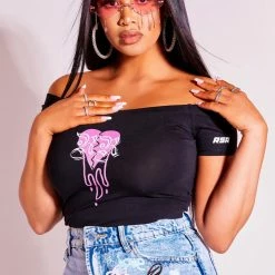 WOMENS TOPS JODIE OFF THE SHOULDER BODYSUIT-BLACK