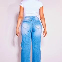 WOMENS JEANS Best Seller KENZO DISTRESSED WIDE LEG JEAN-LIGHT WASH