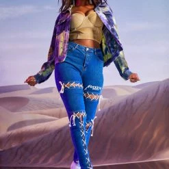 WOMENS JACKETS MOIRA DENIM JACKET-PURPLE/YELLOW