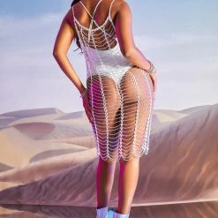 Coupon 😀 WOMENS 👗 DRESSES DISCO FISHNET MIDI 👗 DRESS-WHITE 😀 10 WOMENS DRESSES DISCO FISHNET MIDI DRESS-WHITE