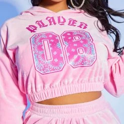 WOMENS SHORT SETS BUFFY VELVET SHORT SET-PINK