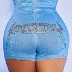 Promo ❤️ WOMENS ROMPERS & JUMPSUITS SWEETHEART DENIM ROMPER-MED. WASH Best Seller 🌟 9 WOMENS ROMPERS & JUMPSUITS SWEETHEART DENIM ROMPER-MED. WASH Best Seller