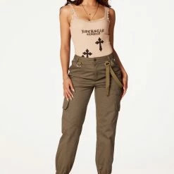 WOMENS TOPS Best Seller Lillie Beige Lace Trim Bodysuit