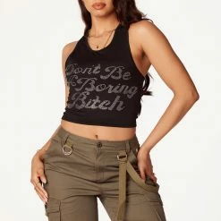 WOMENS TOPS Best Seller DON't BE BORING TANK-BLACK